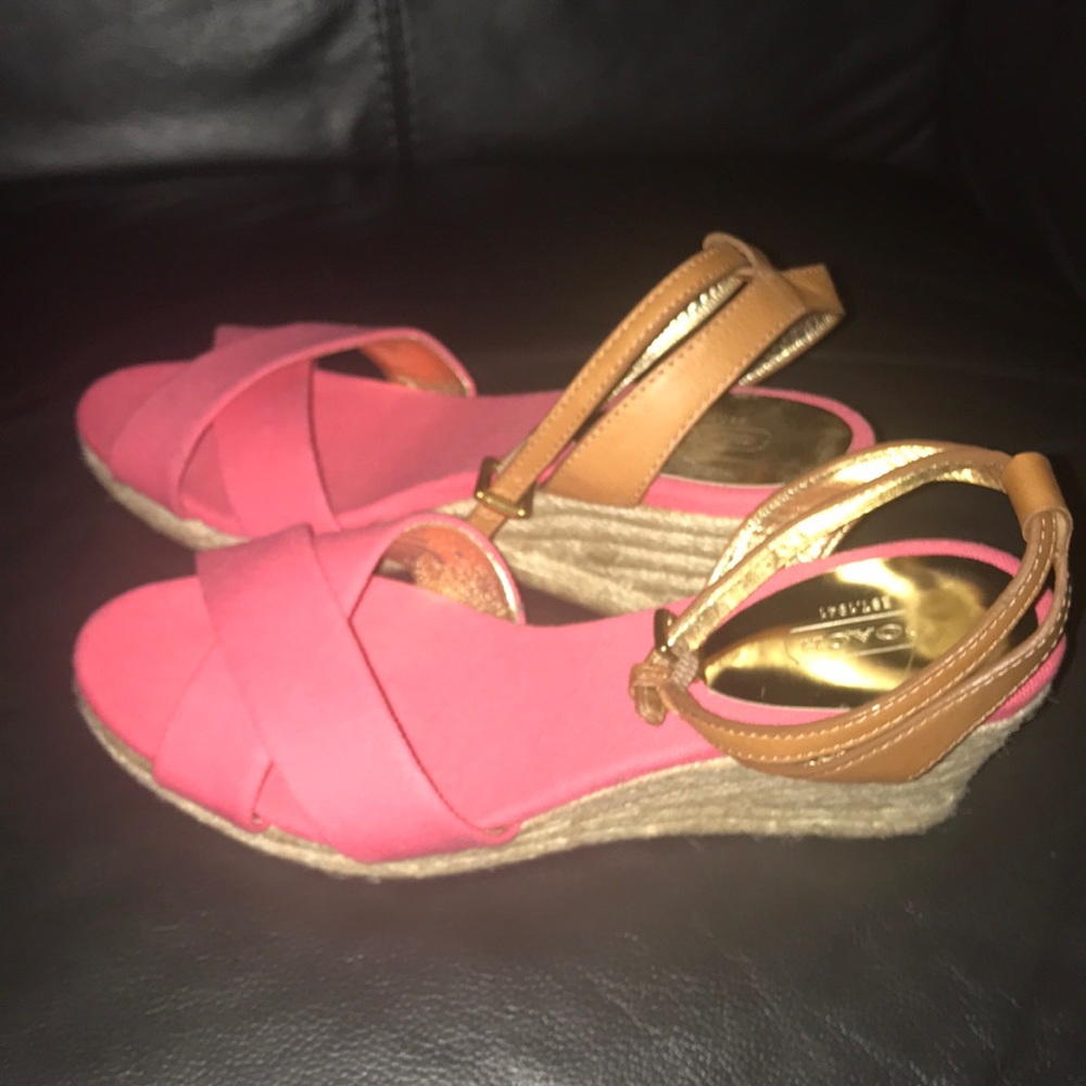 COACH pink espadrilles with tan leather anklestrap